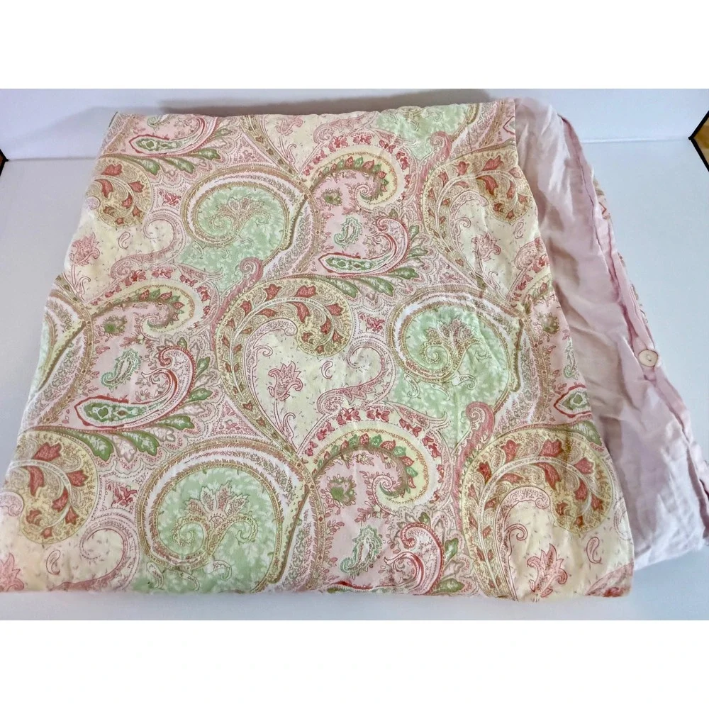 Kas Full Size Duvet Cover Pink Green Paisley Reversible Bohemian Bedding